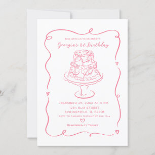 Invitación Conqueta de pasteles rosados Chica Bow 1º cumpleañ