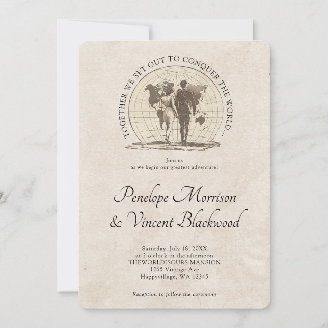 Invitación Conquistar al mundo juntos Boda (Anverso)