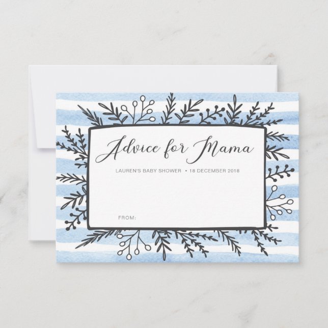 Invitación Consejo de Baby Shower de franjas azules para las  (Anverso)