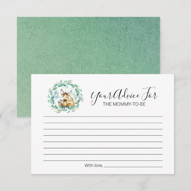 Invitación Consejo de Baby Shower de Woodland Animals Greener (Anverso / Reverso)