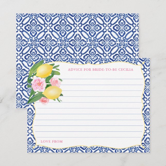 Invitación Consejo De Flores Rosa De Lemones Sicilianos Para  (Anverso / Reverso)