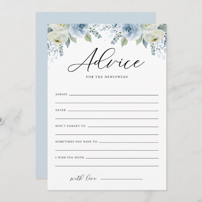 Invitación Consejo Floral Azul acuarela para los recién casad (Anverso / Reverso)