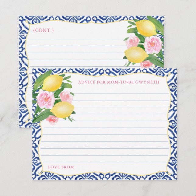 Invitación Consejo Floral Rosa De Capri Lemons Para La Tarjet (Anverso / Reverso)