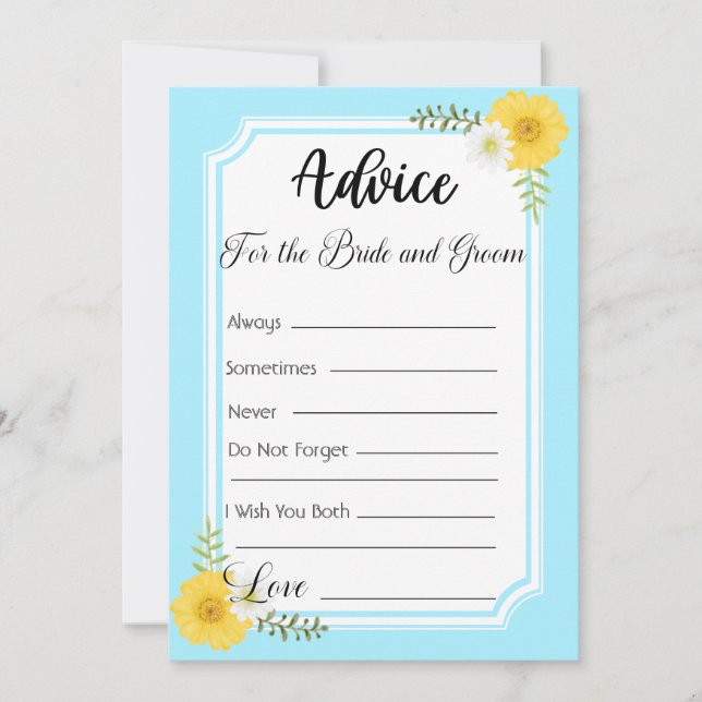 Invitación Consejo para la flor azul cielo de Novia y Groom (Anverso)