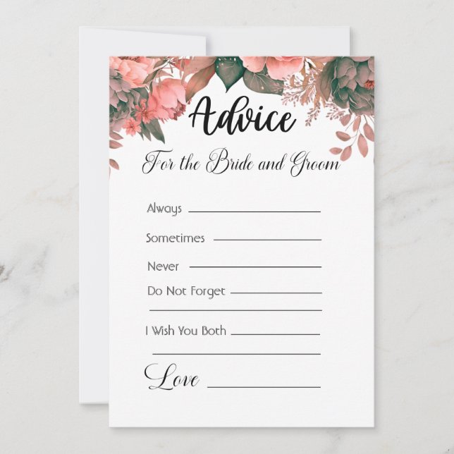Invitación Consejo para la floral verde de novia y de Groom (Anverso)