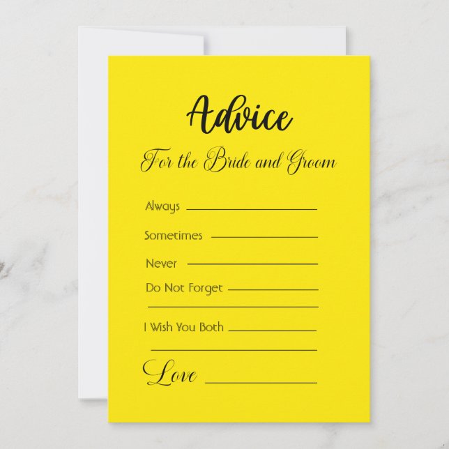 Invitación Consejo para la novia y el amarillo brillante de G (Anverso)