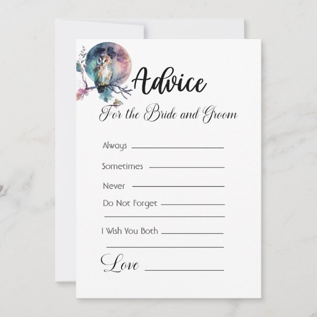 Invitación Consejo para la Novia y la Lechuza Arcoiris Groom  (Anverso)