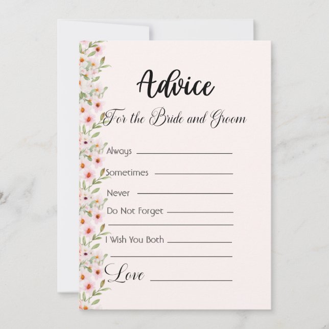 Invitación Consejo Para Las Flores De Novia Y Groom Pink (Anverso)