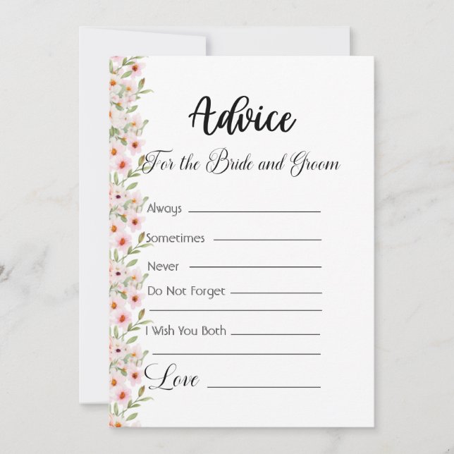 Invitación Consejo Para Las Flores De Novia Y Groom Pink (Anverso)