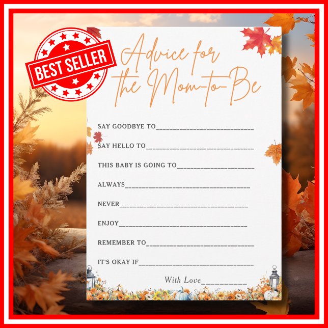 Invitación CONSEJO PARA QUE MOM SEA Baby Shower Game Cute Pum (ADVICE FOR MOM TO BE Easy Baby Shower Game A Little Pumpkin is on the Way Theme )