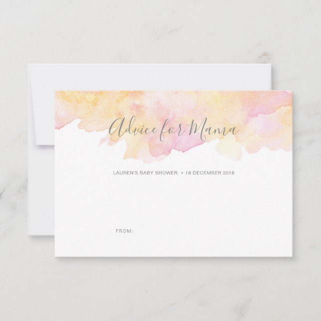 Invitación Consejos de Baby Shower de color de agua rosa para (Anverso)