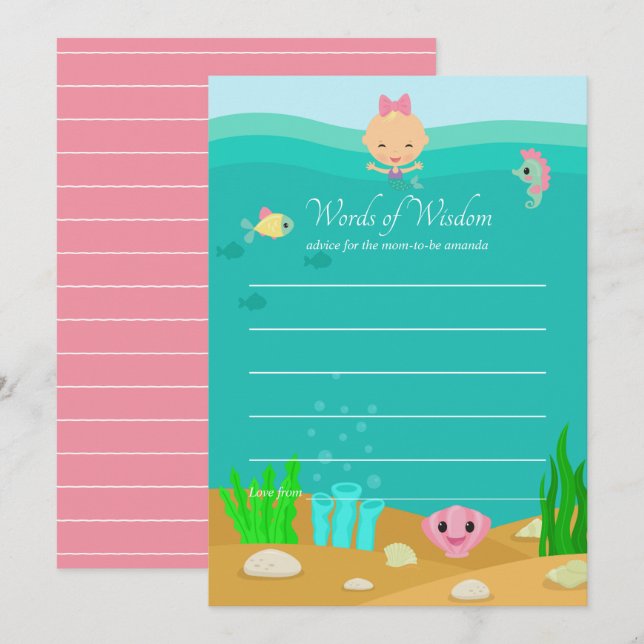 Invitación Consejos de Baby Shower de Sirena bajo el mar para (Anverso / Reverso)