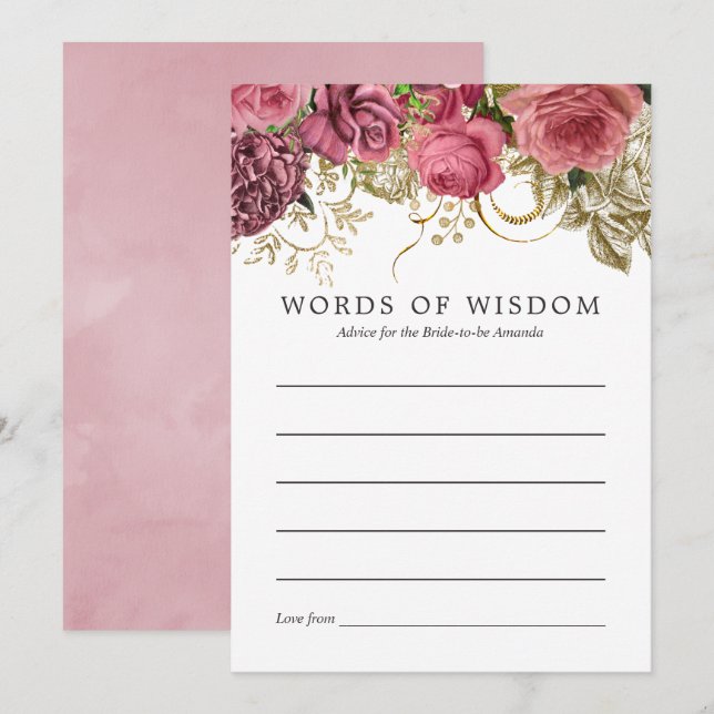 Invitación Consejos de ducha con Rosa de oro y Rubor (Anverso / Reverso)