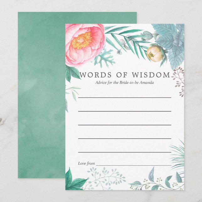 Invitación Consejos de ducha marrón tropical floral veraniego (Anverso / Reverso)