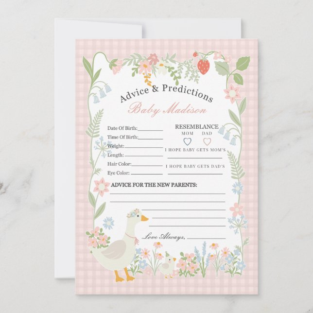 Invitación Consejos de Gingham floral Rosa Silly Goose para e (Anverso)
