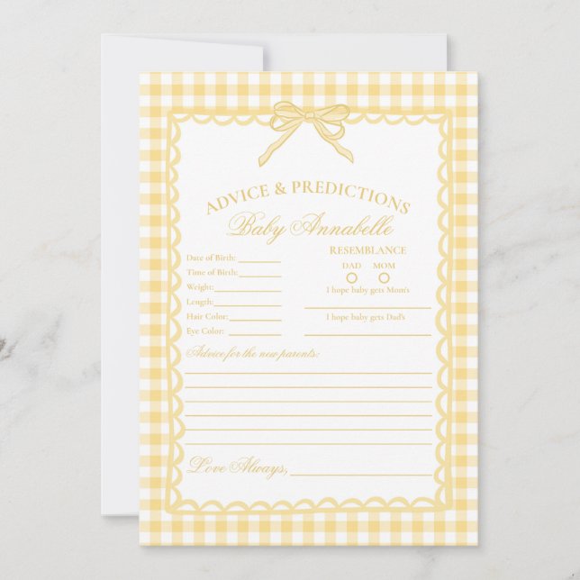 Invitación Consejos de lazo coqueta de gingham amarillo para  (Anverso)