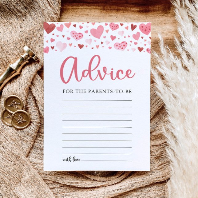 Invitación Consejos de San Valentín rosa para los padres Baby (Watercolor Girl Pink Hearts Valentine A Little Sweetheart Advice for the Parents Baby Shower Game)