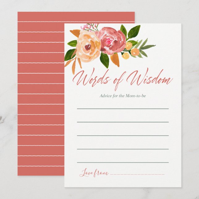 Invitación Consejos florales de acuarela para Mamá Baby Showe (Anverso / Reverso)