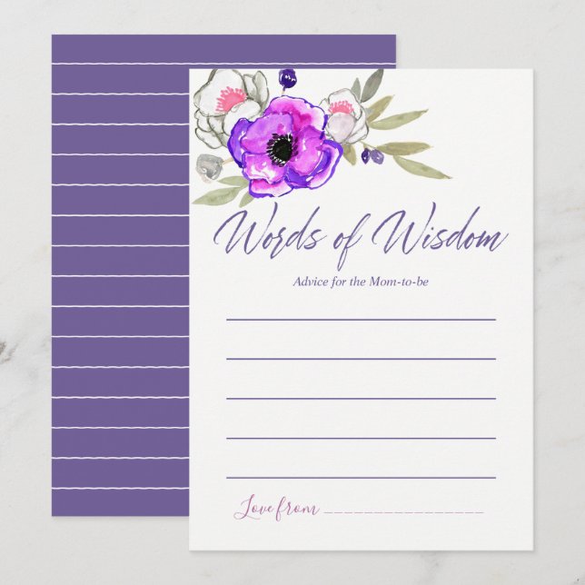 Invitación Consejos florales de acuarela para Mamá Baby Showe (Anverso / Reverso)