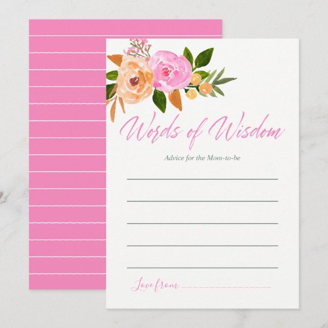 Invitación Consejos florales de acuarela rosa para Mamá Baby  (Anverso / Reverso)