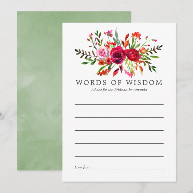 Invitación Consejos florales para la novia en la ducha nupcia (Anverso / Reverso)