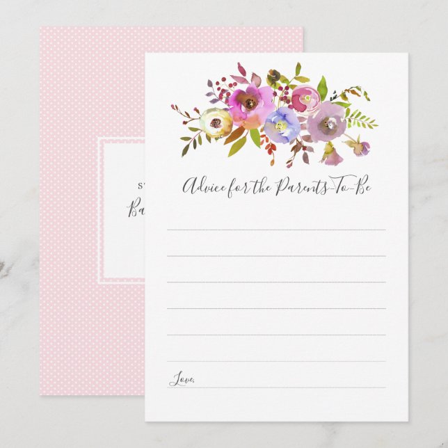 Invitación Consejos florales rosas para los futuros padres (Anverso / Reverso)