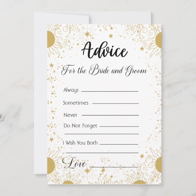 Invitación Consejos para las estrellas del oro de la novia y  (Anverso)
