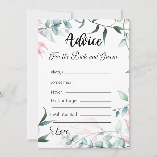 Invitación Consejos para las hojas verdes y rosas de la novia (Anverso)