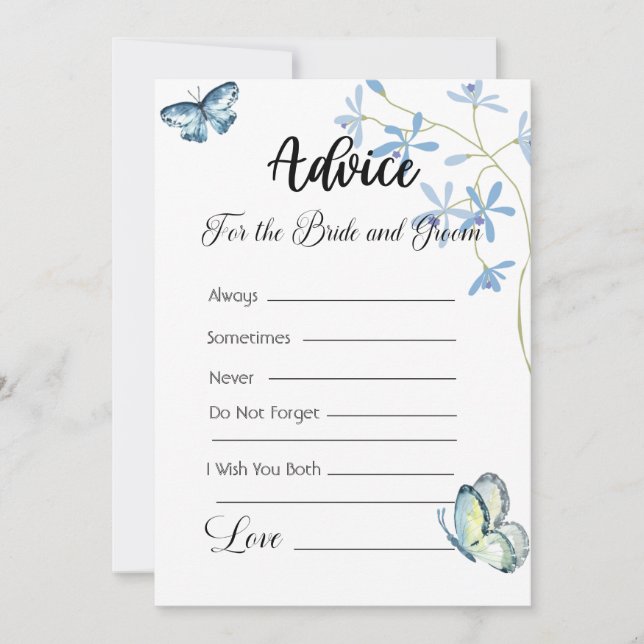 Invitación Consejos para las mariposas azules de la novia y d (Anverso)