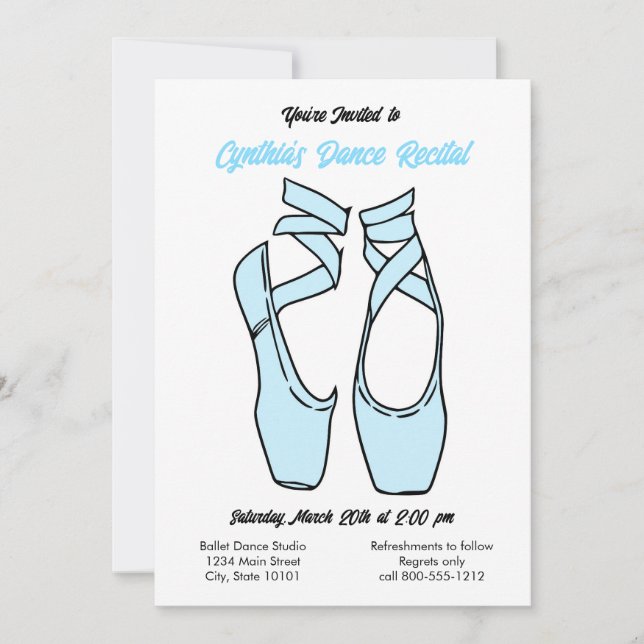 Invitación considerando a bailes de ballet azul mi (Anverso)