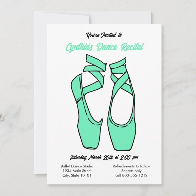 Invitación considerando a bailes de ballet verde m (Anverso)