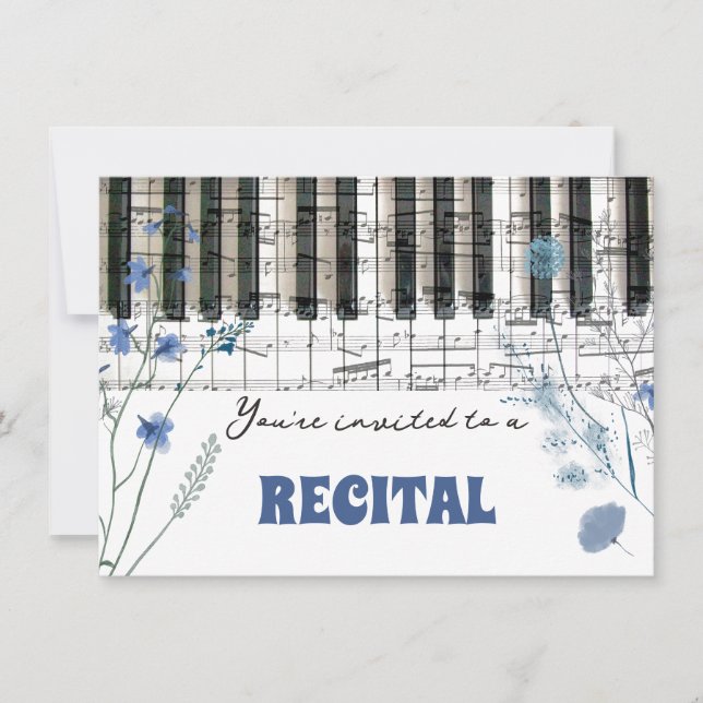 Invitación considerando de acuarela de flores silvestres azul (Anverso)