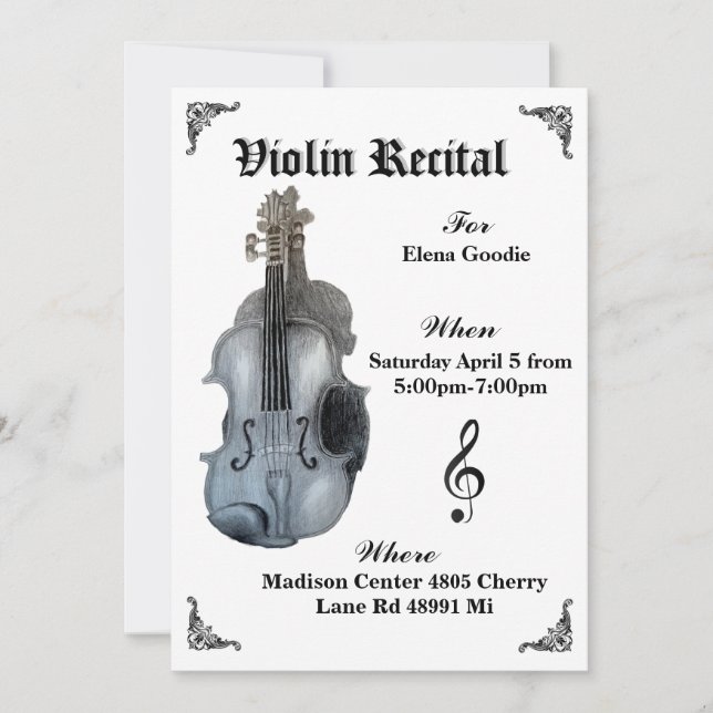 Invitación considerando de violín (Anverso)