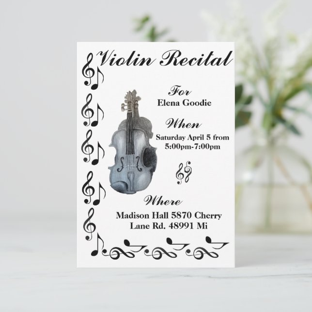 Invitación considerando de violín (Anverso de pie)