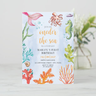 Invitación Considerar el tema de la sirena marina Fiesta prim