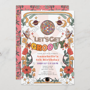 Invitación Consigamos a Groovy Chica psicodélico retro cumple