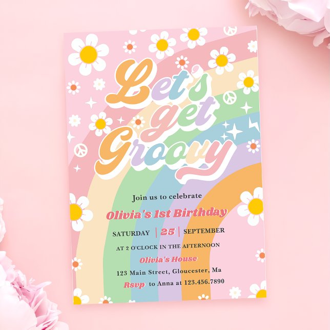 Invitación Consigamos el cumpleaños de Groovy Vintage Chicas  (Subido por el creador)