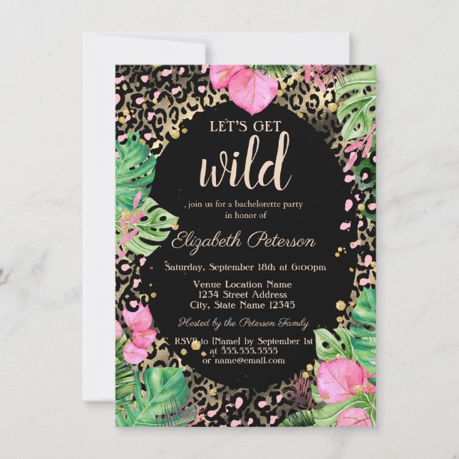 Invitación Consigamos hojas de impresión de leopardo de oro s (Anverso)