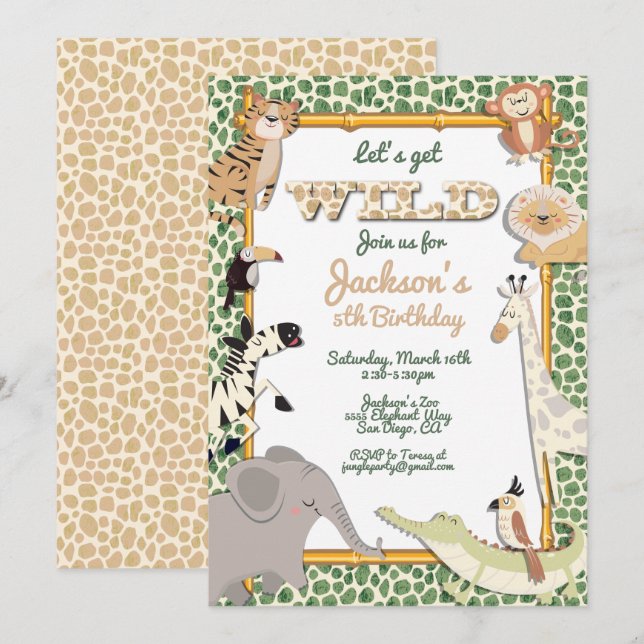 Invitación Consigamos la fiesta de cumpleaños de Safari de la (Anverso / Reverso)