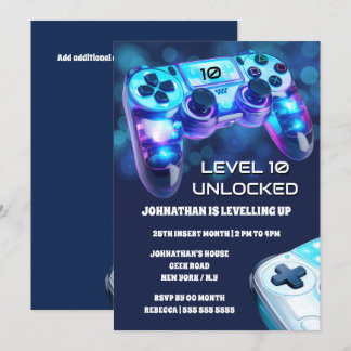 Invitación consola de juegos neon light niños fiesta de juego