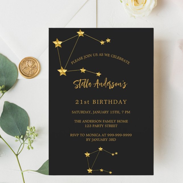Invitación Constelación de estrellas de Capricorn oro negro d (Subido por el creador)