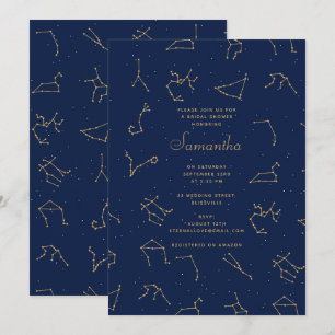 Invitación Constelación de Zodiac azul de la marina de oro Du
