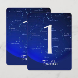 Invitación Constelación en Mesa de Boda Azul Número