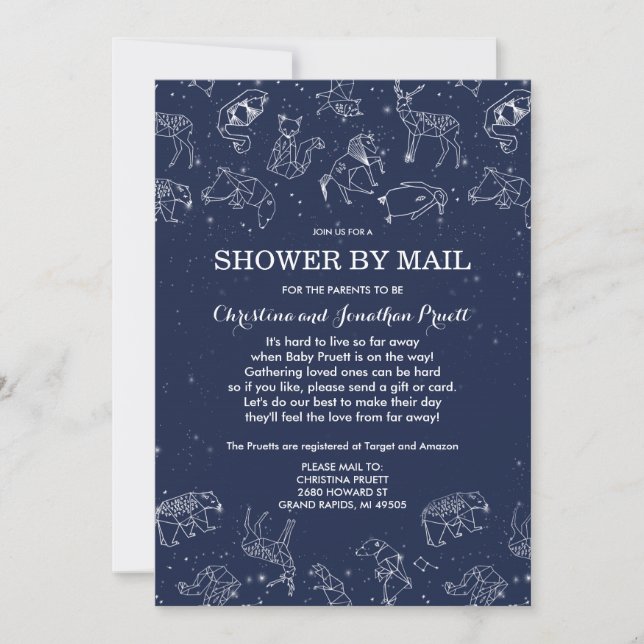 Invitación Constelaciones Baby Shower Por Correo Larga Distan (Anverso)
