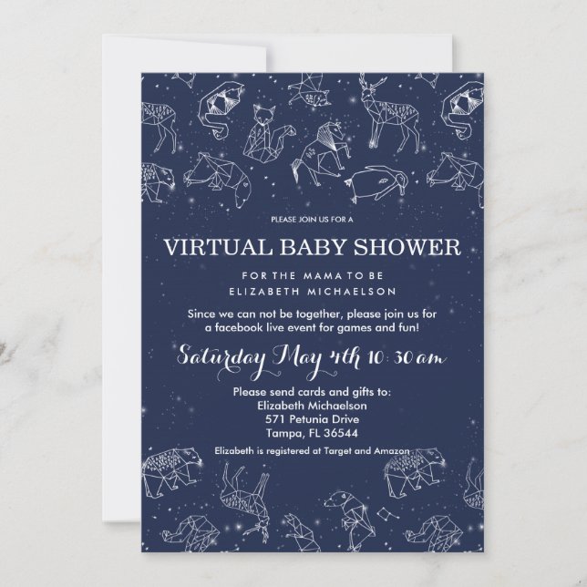 Invitación Constellations Virtual Live Baby Shower (Anverso)