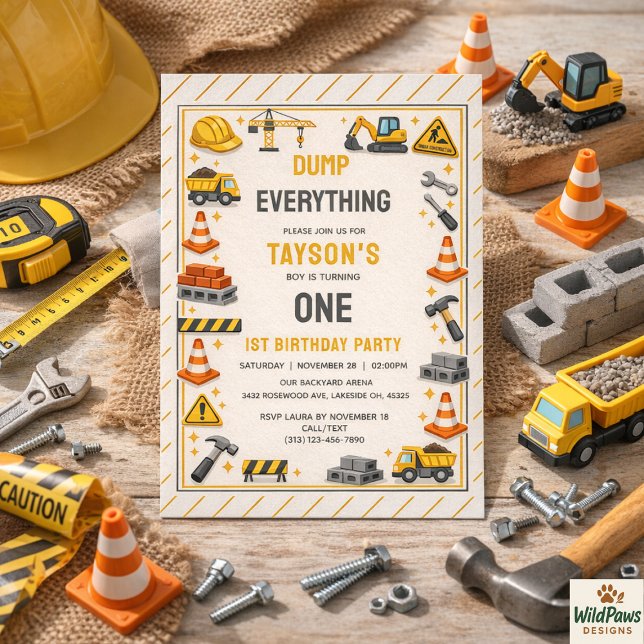 Invitación Construcción 1er Cumpleaños | Fiesta de Camión de  (Construction 1ST Birthday | Builder Truck Party Invitation
)
