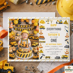 Invitación Construcción 1er Cumpleaños Fiesta de Camión de