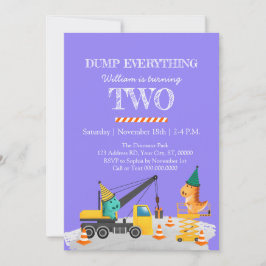 Invitación Construcción 2.º Fiesta de cumpleaños, tema de din