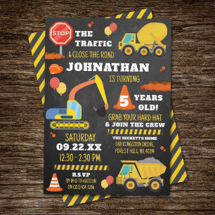 Invitación Construcción 5.º cumpleaños