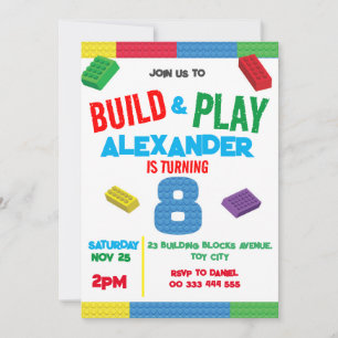 Invitación Construcción Bloques Niño 8 Juguete de Cumpleaños